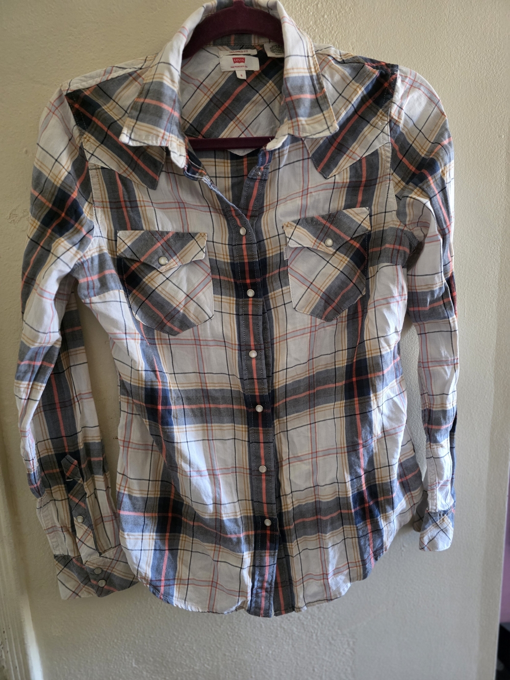 Levi's Plaid Shirt in White, Gray & Orange